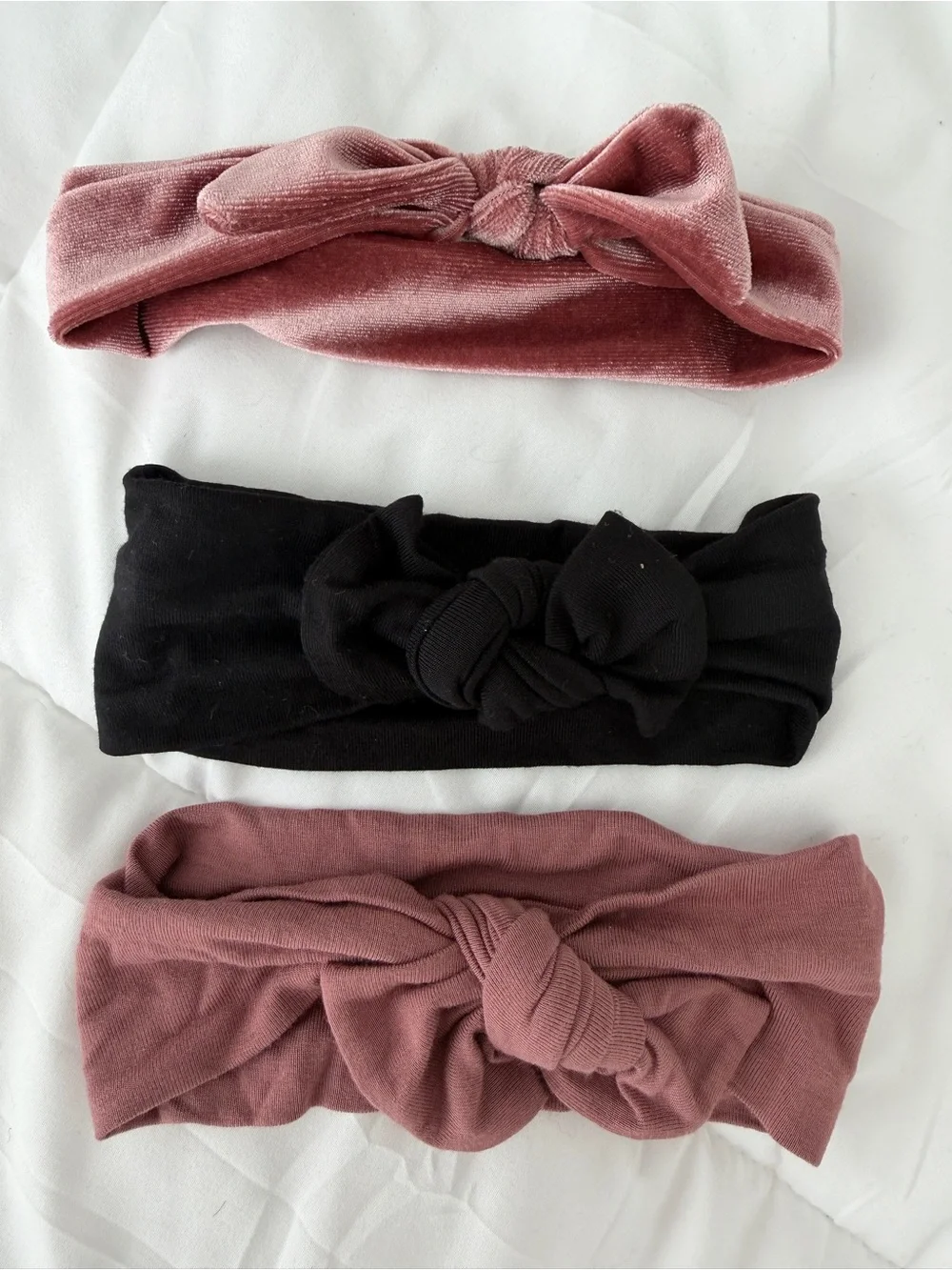 Lou Lou & Company Knot Headband Bundle of 3 Baby Girl Black Velvet Mauve Pink
